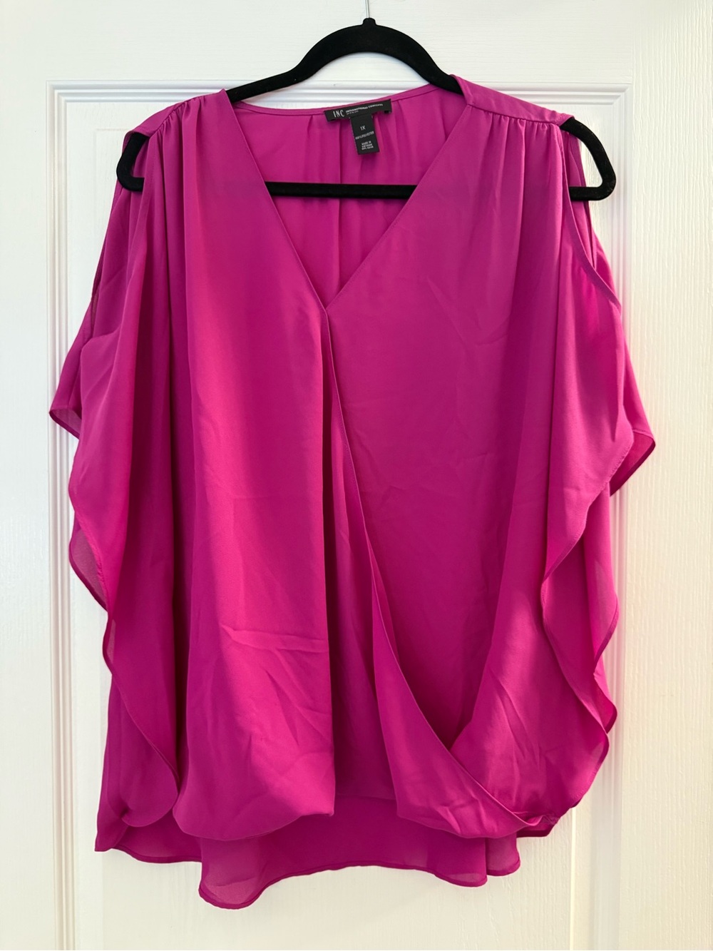 INC International Concepts Hot Pink Draped V-Neck Blouse